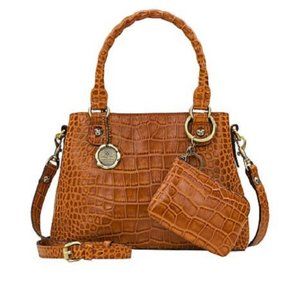 Patricia Nash Norcia Leather Cognac Croc Satchel